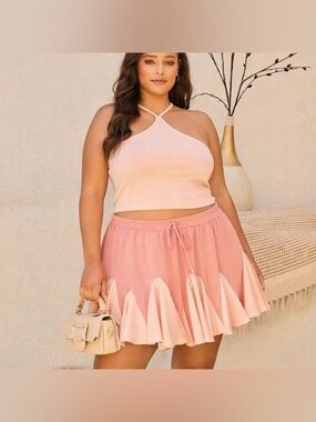 Boutique Mainstrip Plus Size Peach Ruffle Hem Skirt - NWT